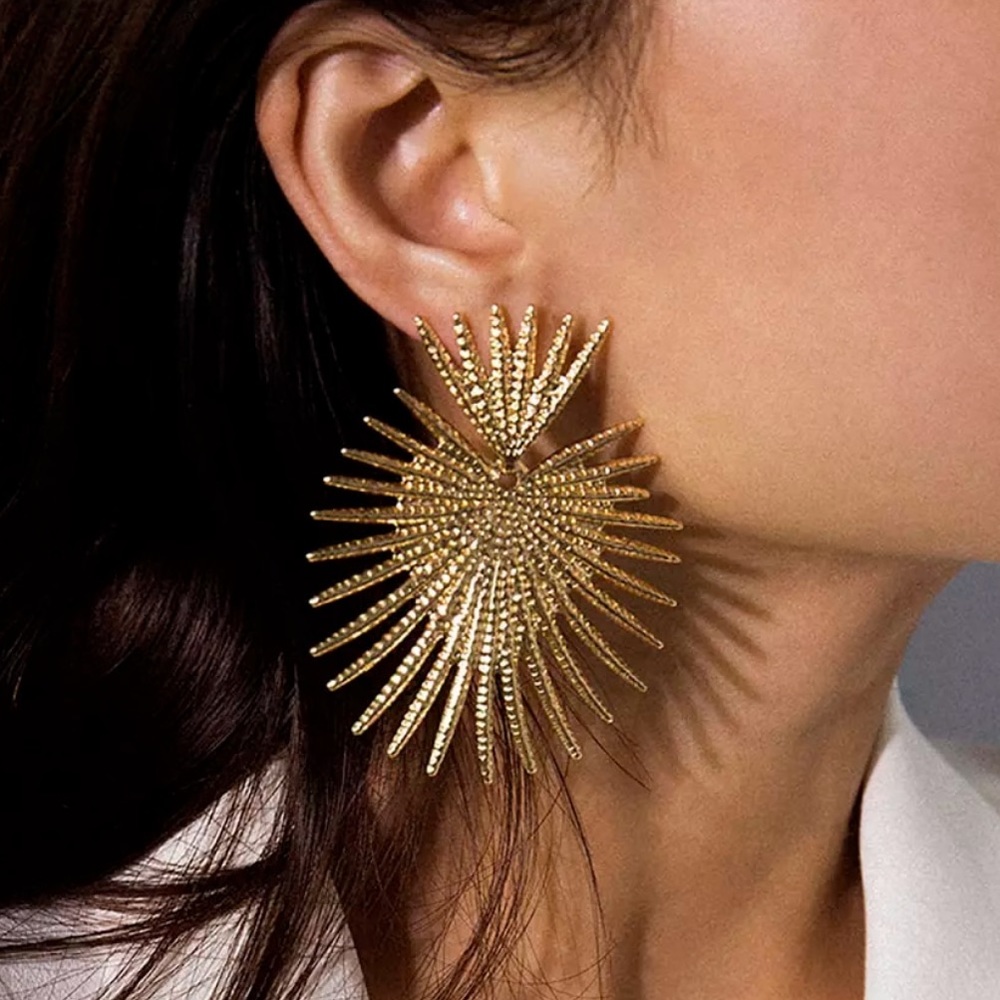Gold Sunburst Statement Earrings - Women Jewelry Earrings